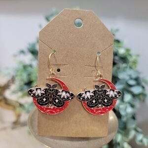 New 18k Gold Plated Celestial Crescent Moon Sun Moth Enamel Earrings Gift